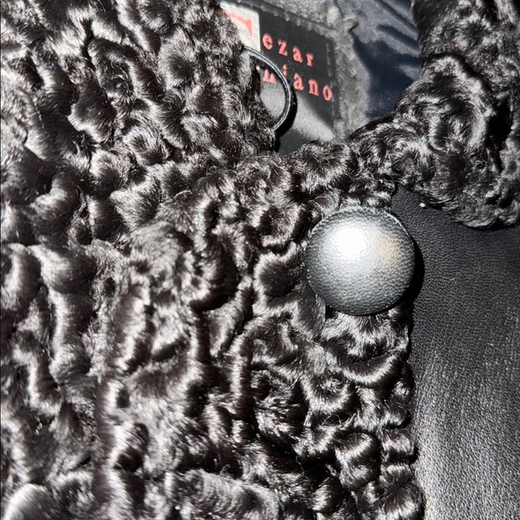 Black lamb fur trim lambskin leather coat L - Picture 9 of 12